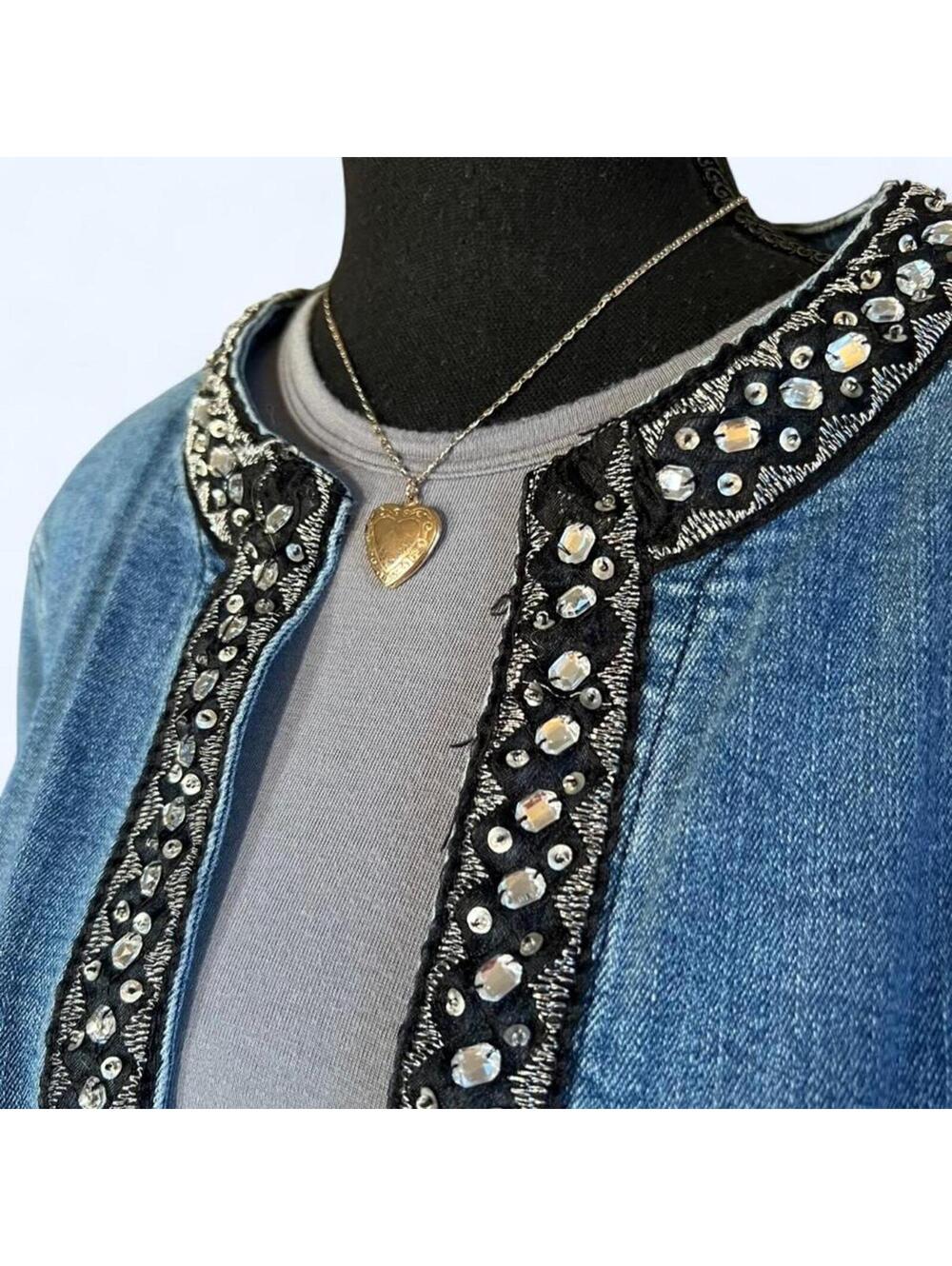 Vintage Y2K glam rhinestone fairy grunge coquette denim jacket size 18/20 💙 - Picture 6 of 7